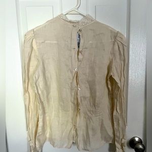 Cloak of Many Colors 100% linen blouse with silk trim